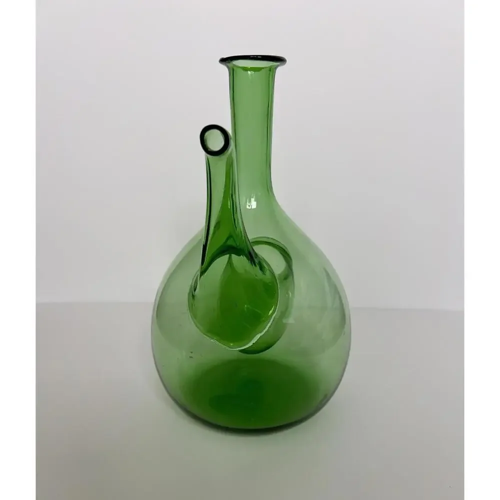 VINTAGE HAND BLOWN GREEN GLASS WINE BOTTLE DECANTER FROM ITALY